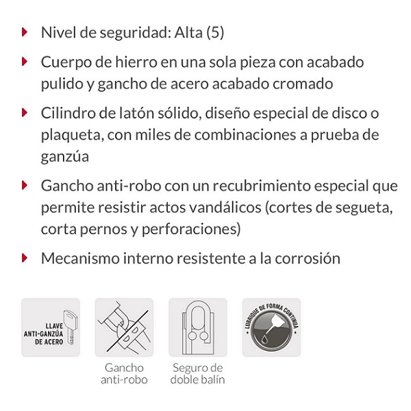 CANDADO DE SEGURIDAD HERMEX DE HIERRO CON CORAZA ANTI-GANZUA  2 LLAVES CHR-50 A 