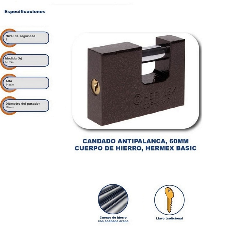 Candado De Seguridad Hermex Antipalanca Hierro Locales COR-60HP