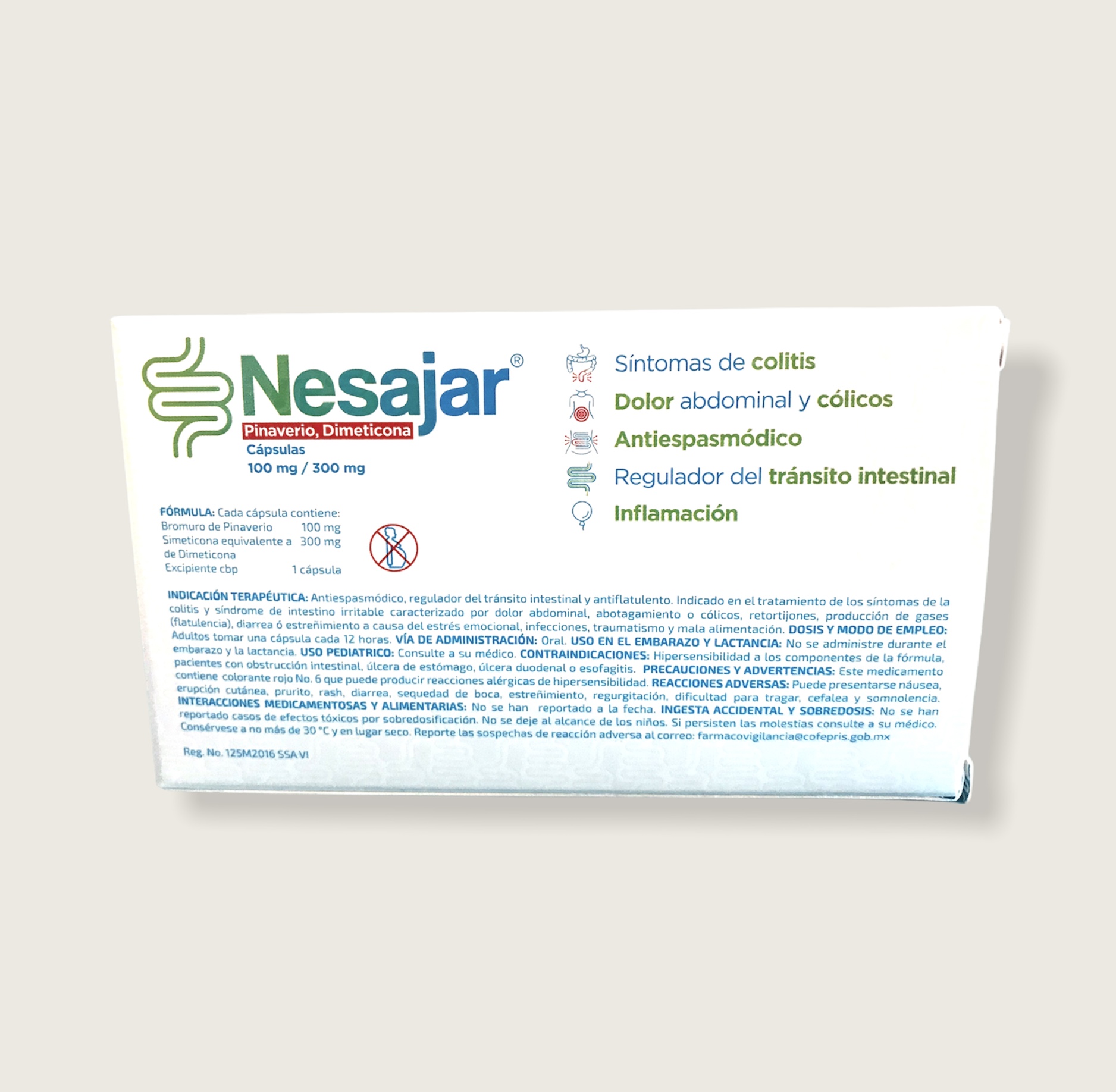 Nesajar (Pinaverio-Dimeticona) Colitis y Colicos. Caja 16 Caps.