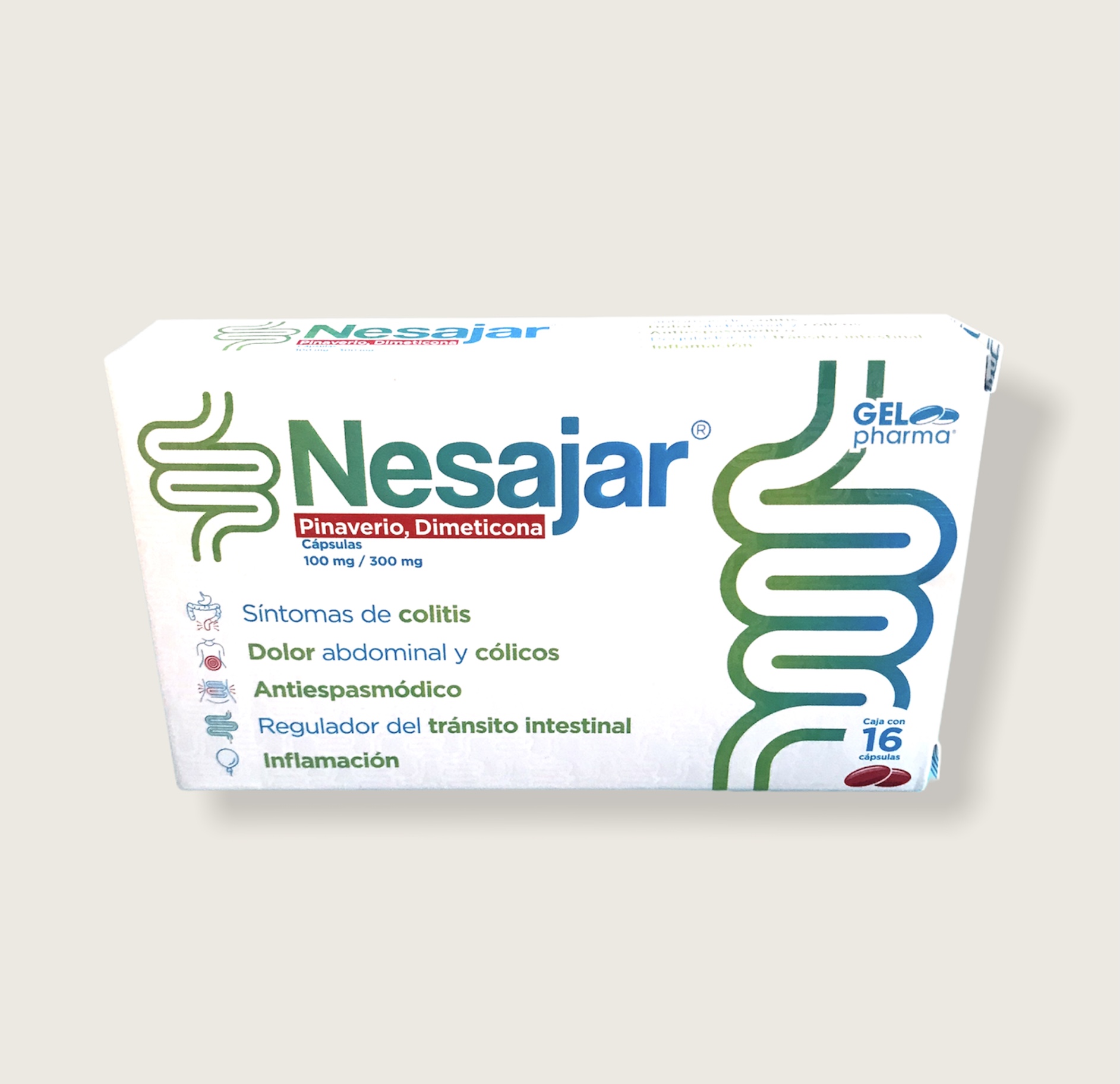 Nesajar (Pinaverio-Dimeticona) Colitis y Colicos. Caja 16 Caps.