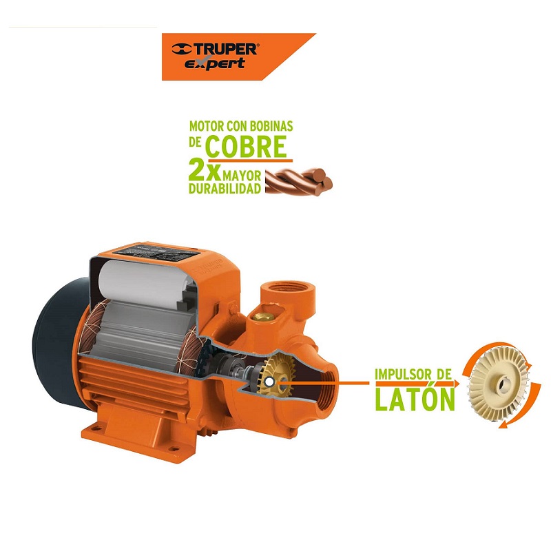 Bomba para Agua de 1/2 Hp Caballo Periférica Eléctrica sube 45 metros Motor Con Bobinas de Cobre Calidad Premium Truper