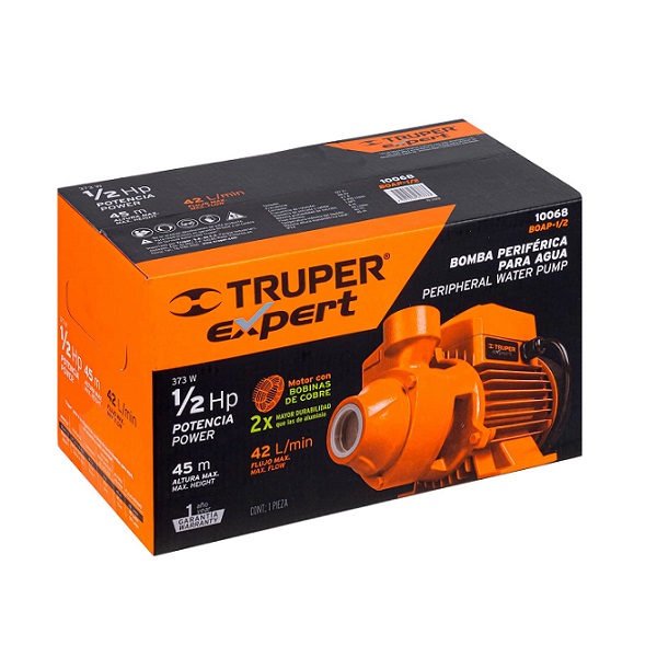 Bomba para Agua de 1/2 Hp Caballo Periférica Eléctrica sube 45 metros Motor Con Bobinas de Cobre Calidad Premium Truper