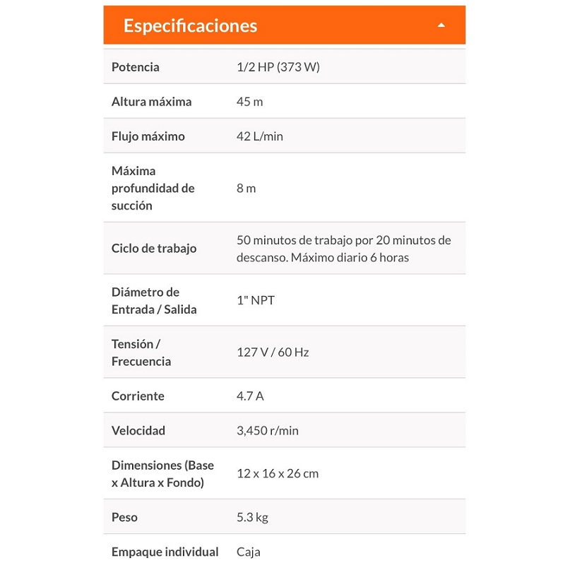 Bomba para Agua de 1/2 Hp Caballo Periférica Eléctrica sube 45 metros Motor Con Bobinas de Cobre Calidad Premium Truper