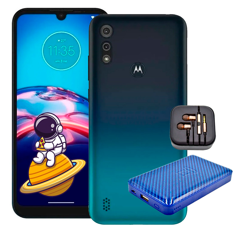 Celular Motorola Moto E6S 32GB Dual Sim Cámara Dual- Azul + Audífonos + Power bank