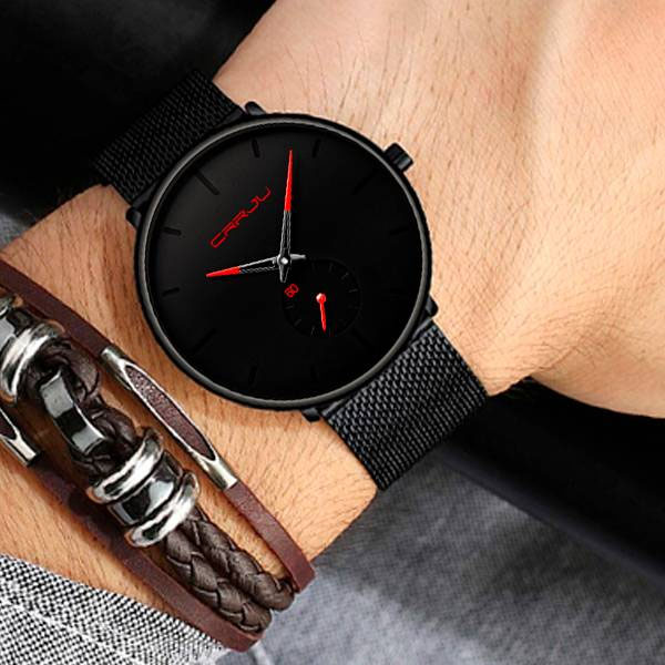 Reloj CRRJU para Hombre Elegante Correa de Malla Metálica Ajustable 