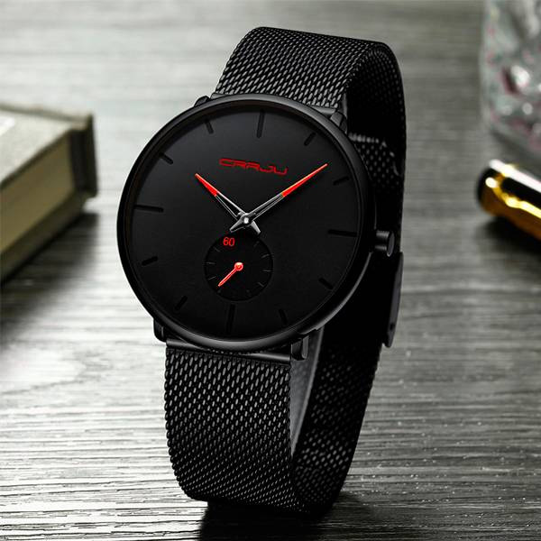 Reloj CRRJU para Hombre Elegante Correa de Malla Metálica Ajustable 