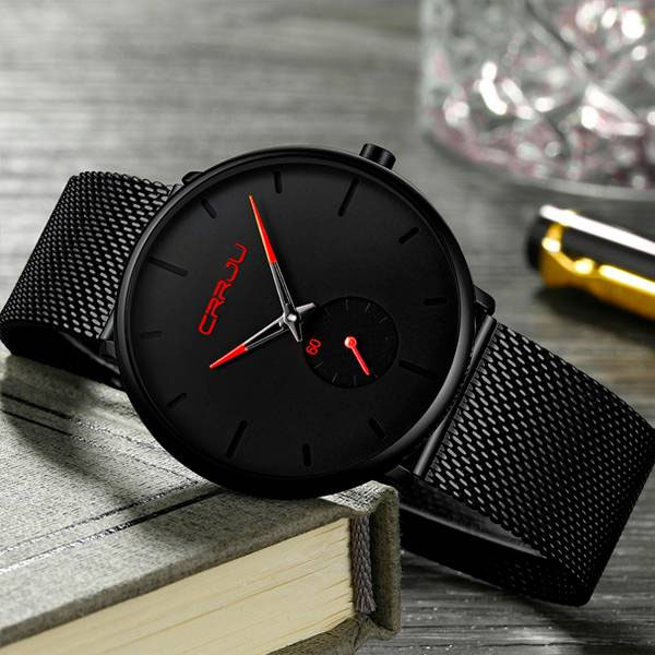 Reloj CRRJU para Hombre Elegante Correa de Malla Metálica Ajustable 