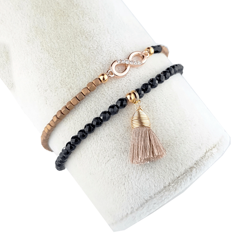  Set de pulseras dobles con dije infinito CZ de dos argollas Mashala Joyería 