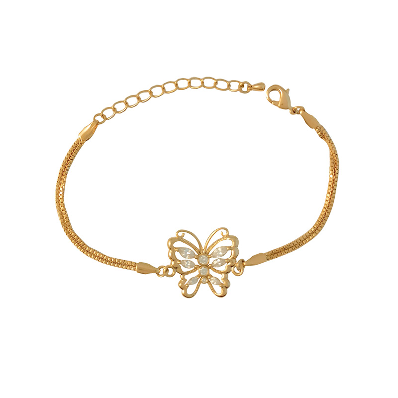 Pulsera Oro 18K Laminado #392 Dije en Forma de Mariposa