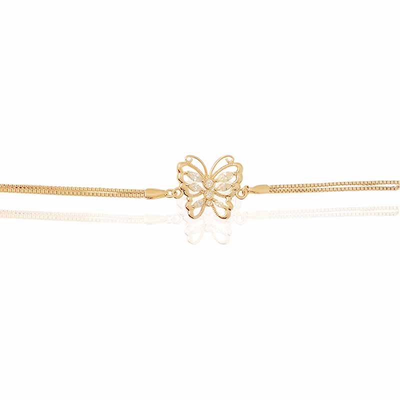 Pulsera Oro 18K Laminado #392 Dije en Forma de Mariposa