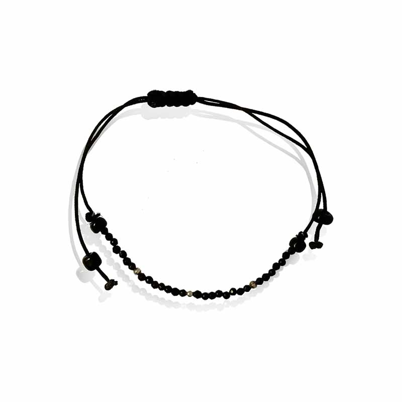 Pulsera Brazalete #383 Hilo Ajustable Con Cuarzos Negros