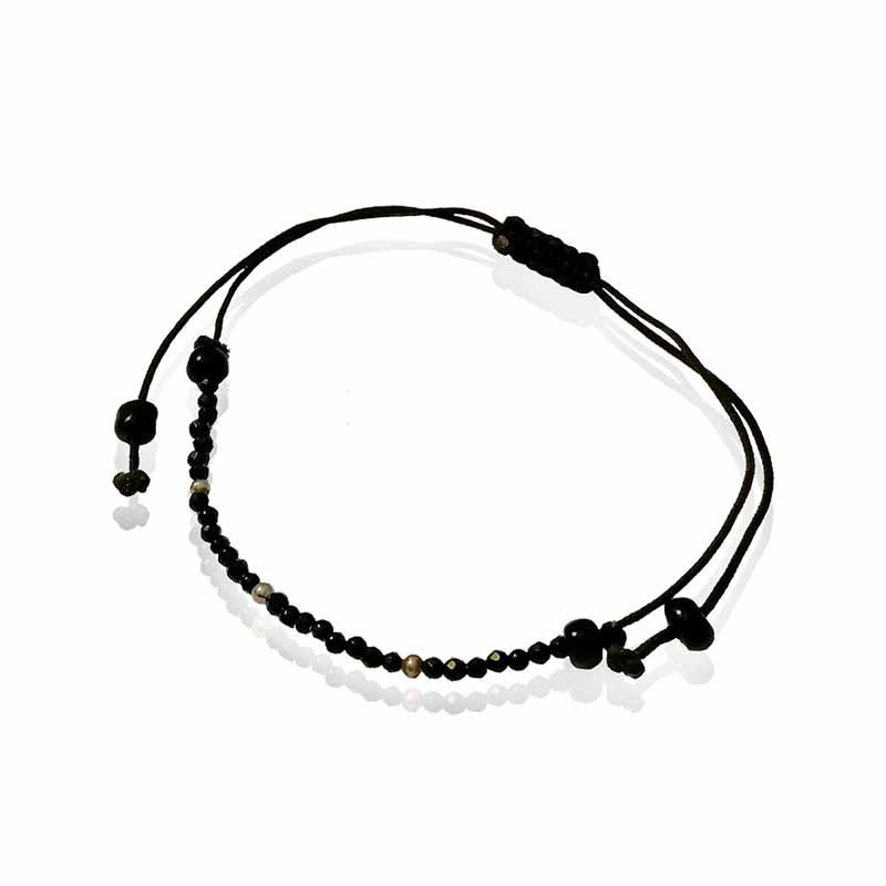 Pulsera Brazalete #383 Hilo Ajustable Con Cuarzos Negros
