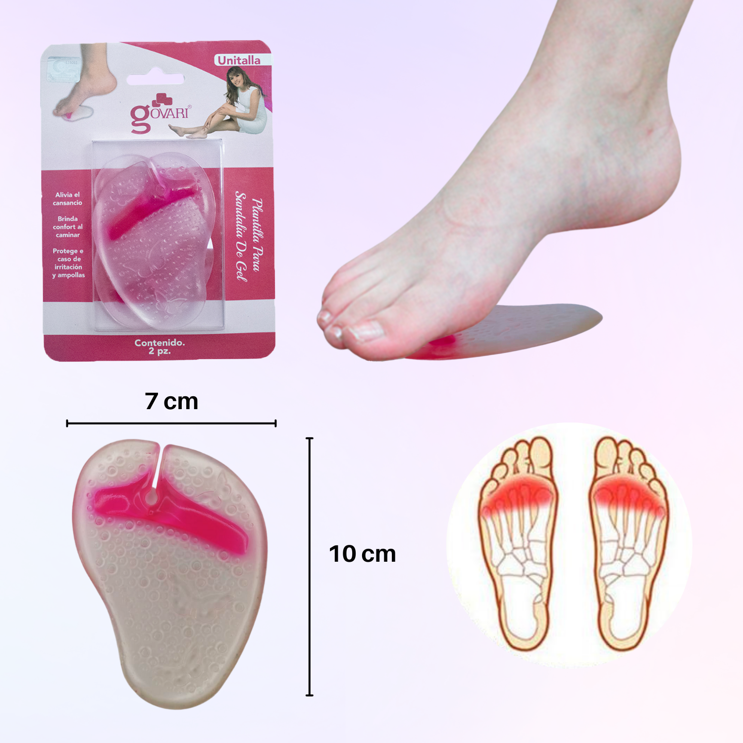 Govari, Almohadilla Metatarsal de Gel Transparente para Sandalia, Unitalla