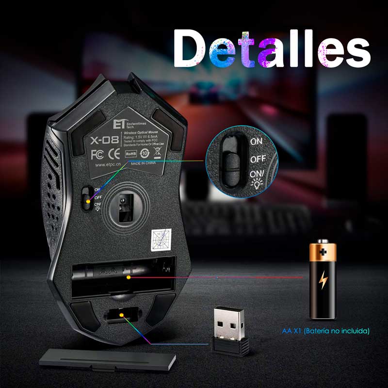 Gaming Mouse Para Juegos Raton Optico Inalambrico Wireless 2.4G