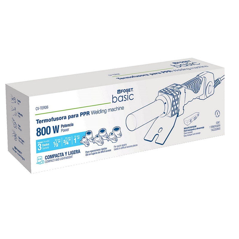 Termofusora de 800w para PPR y/o Tubo Plus con dados de 20,25y 32 mm ( 1/2 3/4 y 1) Maquina para Tubo Plus Foset Plomería