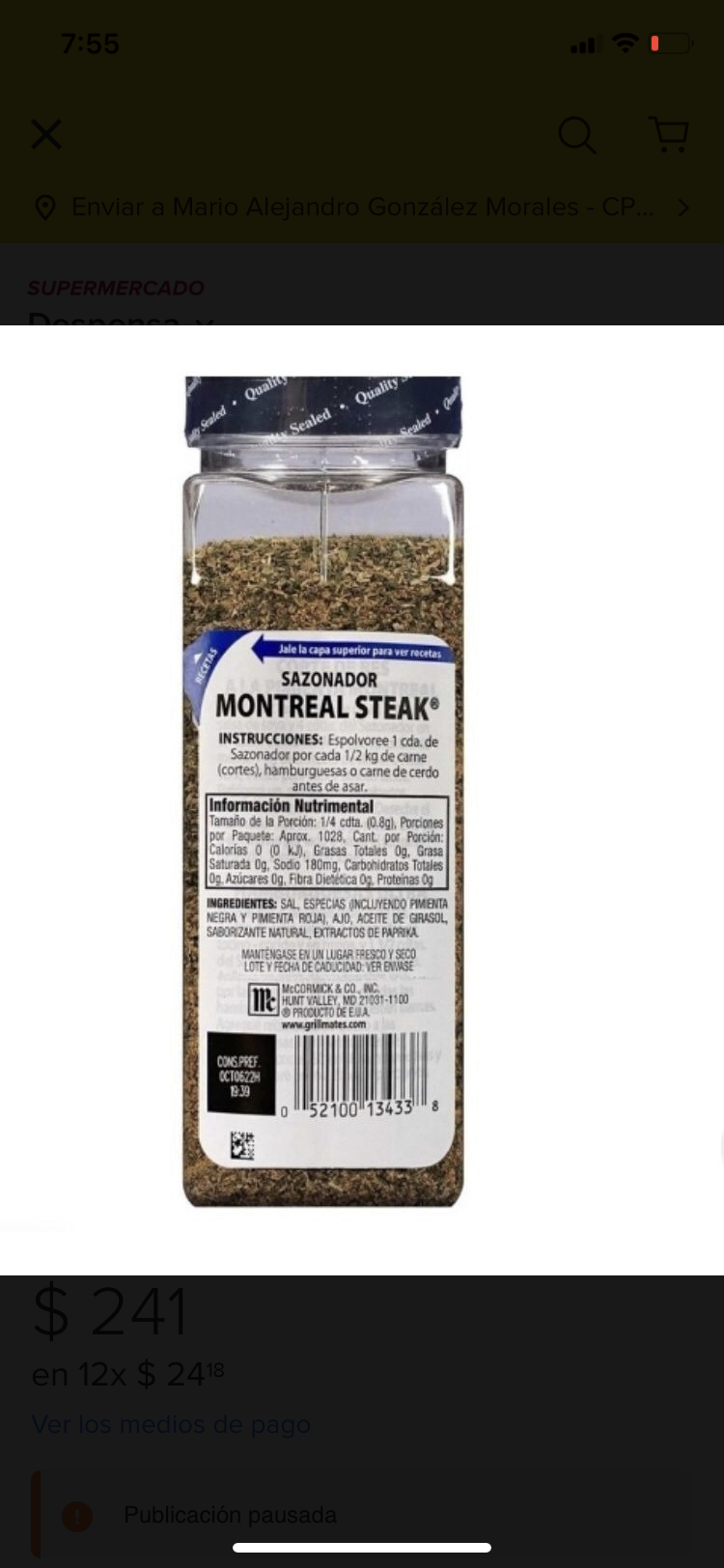 1 Sazonador De 822 Grs Carnes Montreal Steak  Mc Cormick  Sazonadores