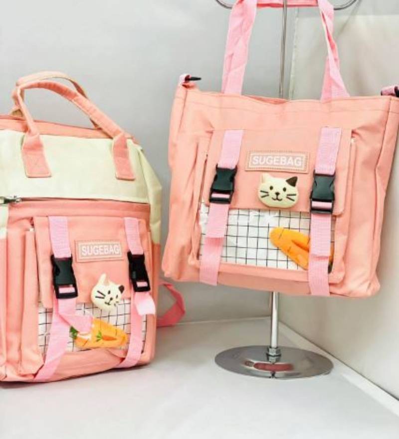 Mochila pañalera backpack set de 5 rosa