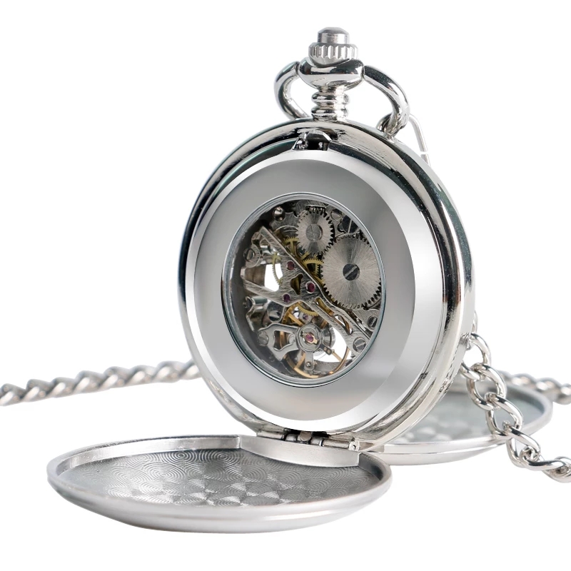 Reloj de bolsillo analogico mecanico a cuerda 3106 maquinaria a la vista doble tapa