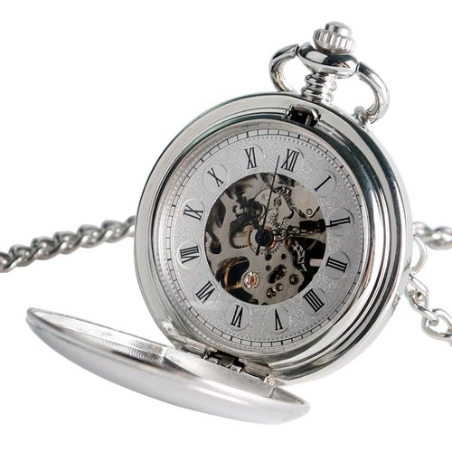 Reloj de bolsillo analogico mecanico a cuerda 3106 maquinaria a la vista doble tapa