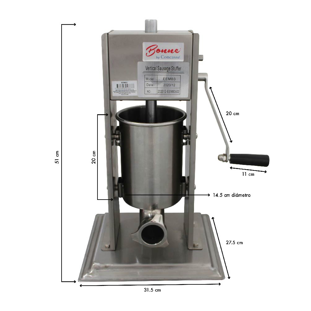 Embutidora Manual 3L Acero Inoxidable 