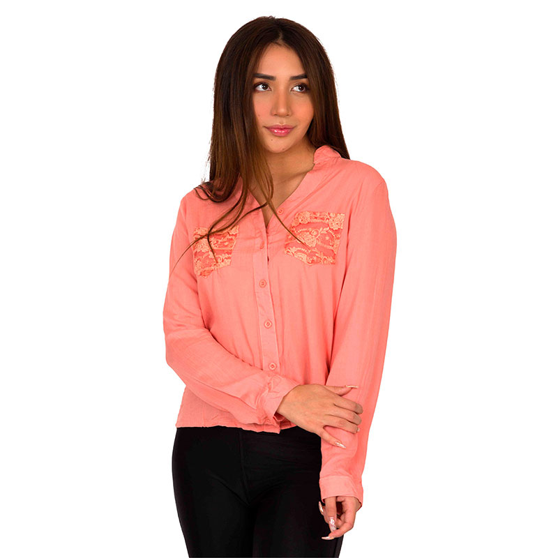 Camisa Moda Mujer Asimétrica Malla Bolsas Manga Larga V-k121