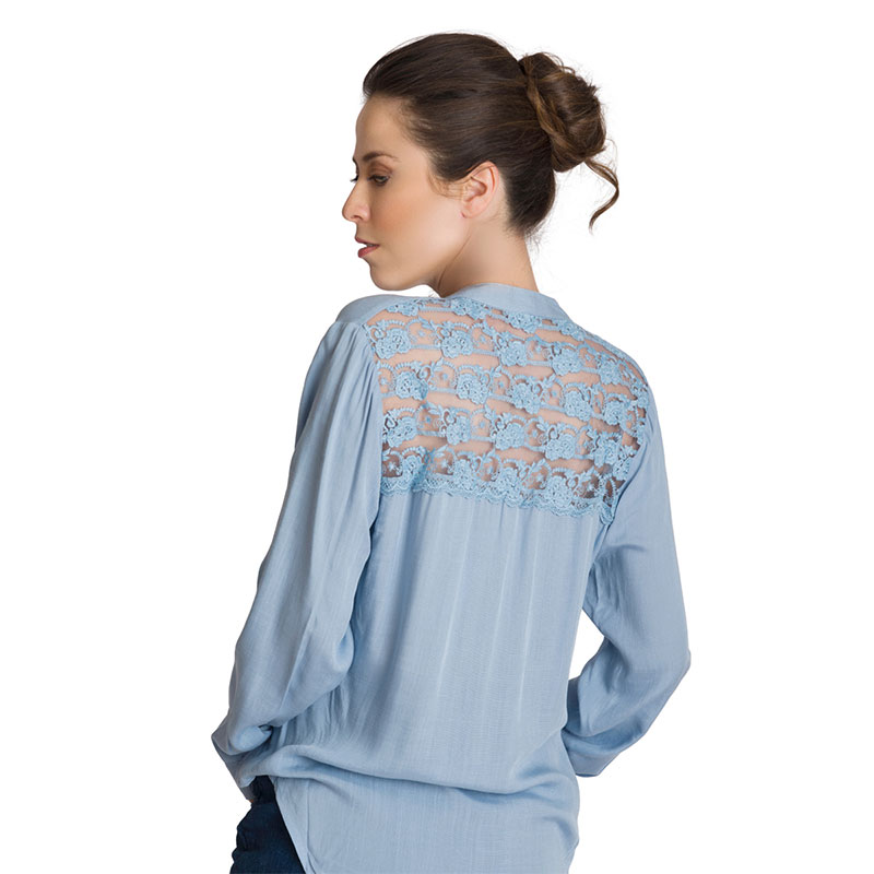 Camisa Moda Mujer Asimétrica Malla Bolsas Manga Larga V-k121