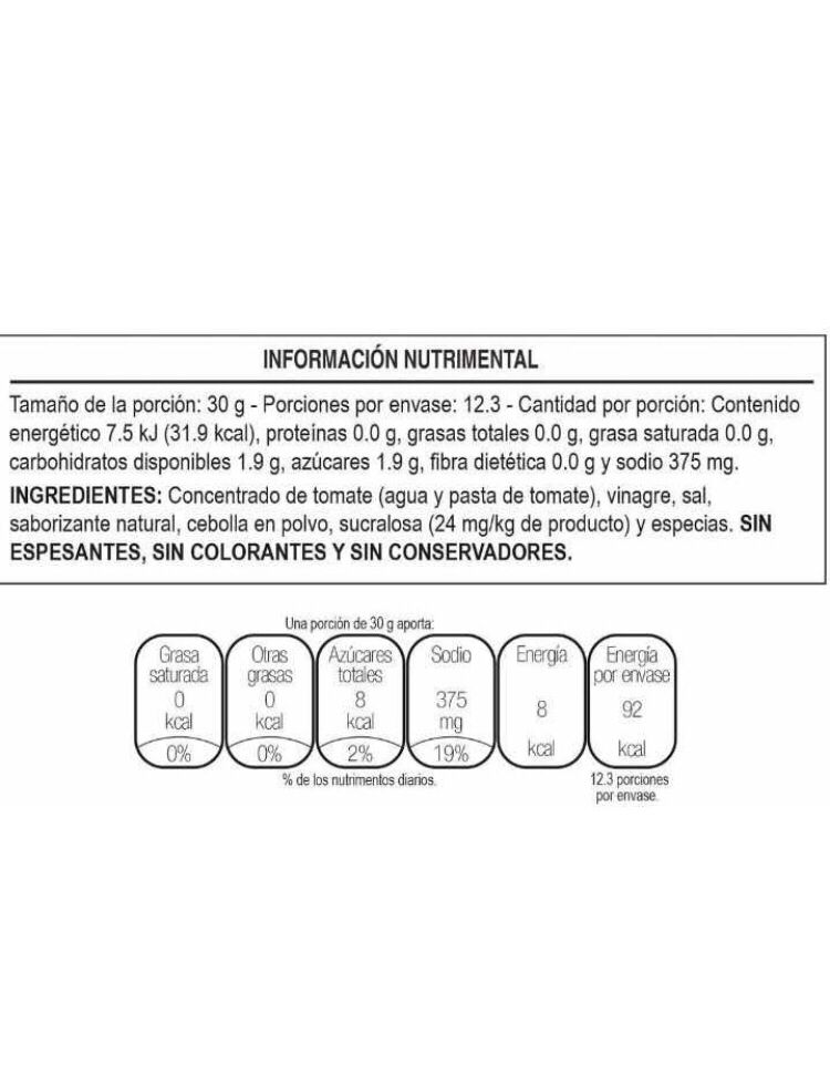 Salsa De Tomate Heinz Ketchup Sin Azúcar 369 Gr