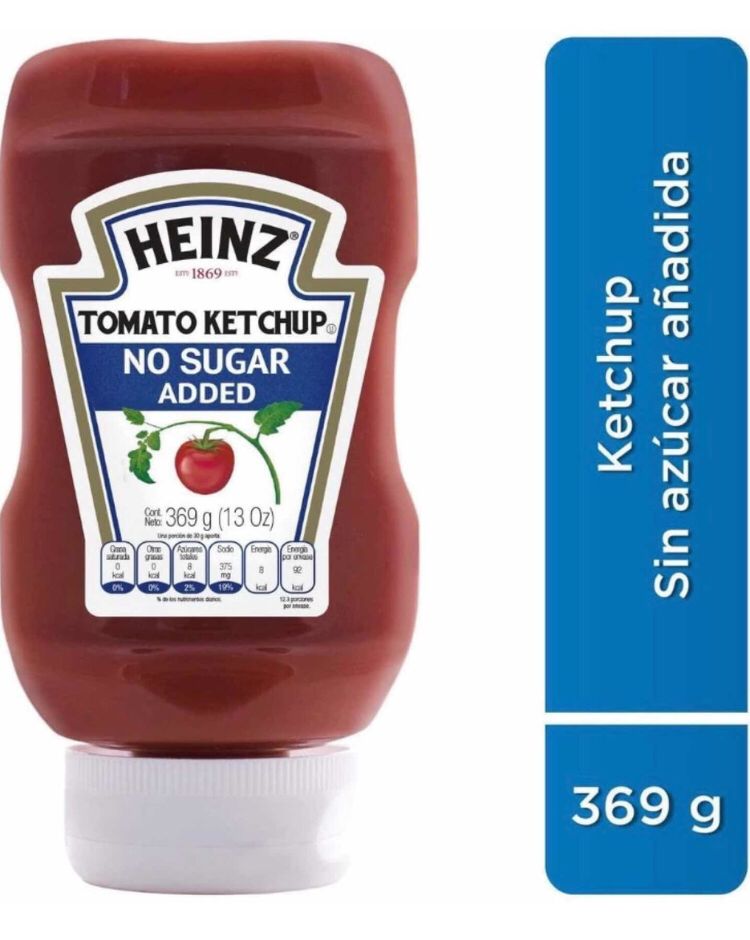 Salsa De Tomate Heinz Ketchup Sin Azúcar 369 Gr