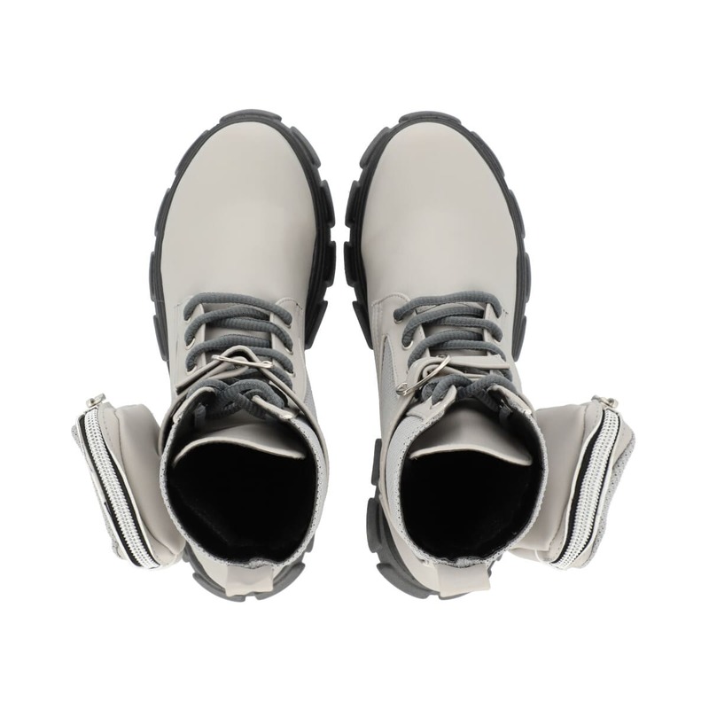 Bota Combat Suela Gruesa Track Con Bolsita De Cierre Para Mujer Color Gris Cemento