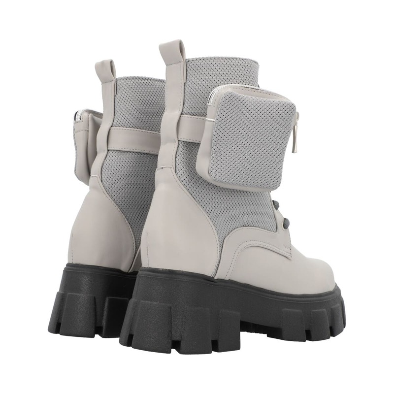 Bota Combat Suela Gruesa Track Con Bolsita De Cierre Para Mujer Color Gris Cemento