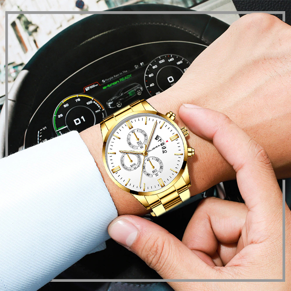 Reloj Cuena Hombre, Eslabones Metálicos, Ajustable, Broche de Presión 