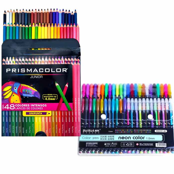 Regalo+ Caja Con 48 Colores Prismacolor+48 Plumas De Gel