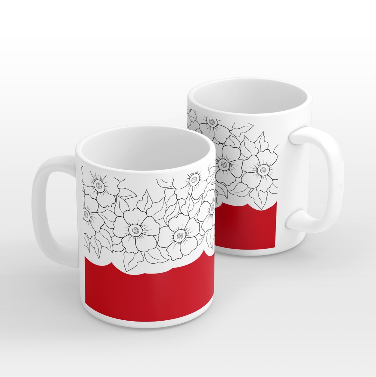 TAZA PERSONALIZADA FLORES CON ROJO MODELO TRADICIONAL