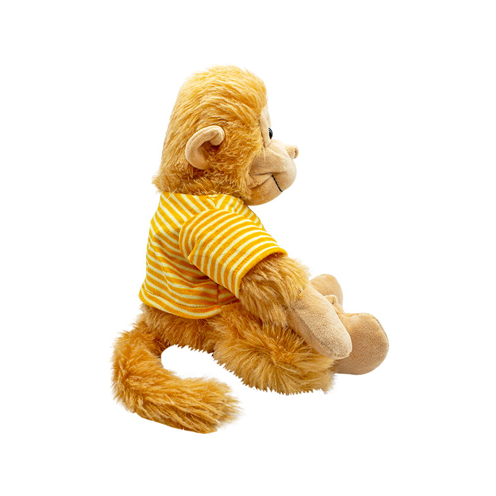 Peluche Changuito Feliz Ámbar Playera Rayada Amarilla Love Monkey Tela Suave