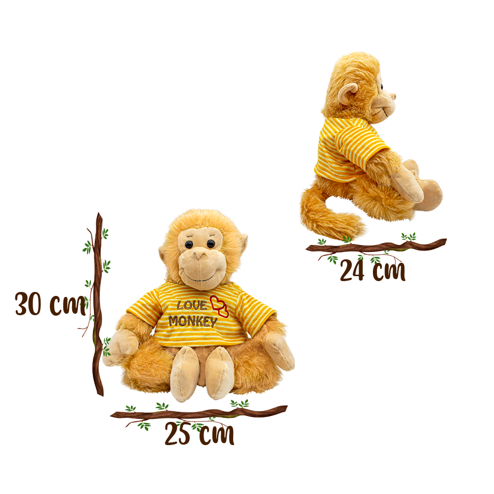 Peluche Changuito Feliz Ámbar Playera Rayada Amarilla Love Monkey Tela Suave