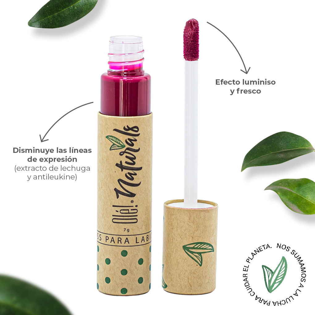 Lip Gloss Extra Brillo Para Labios Olé! Naturals, Color Malva