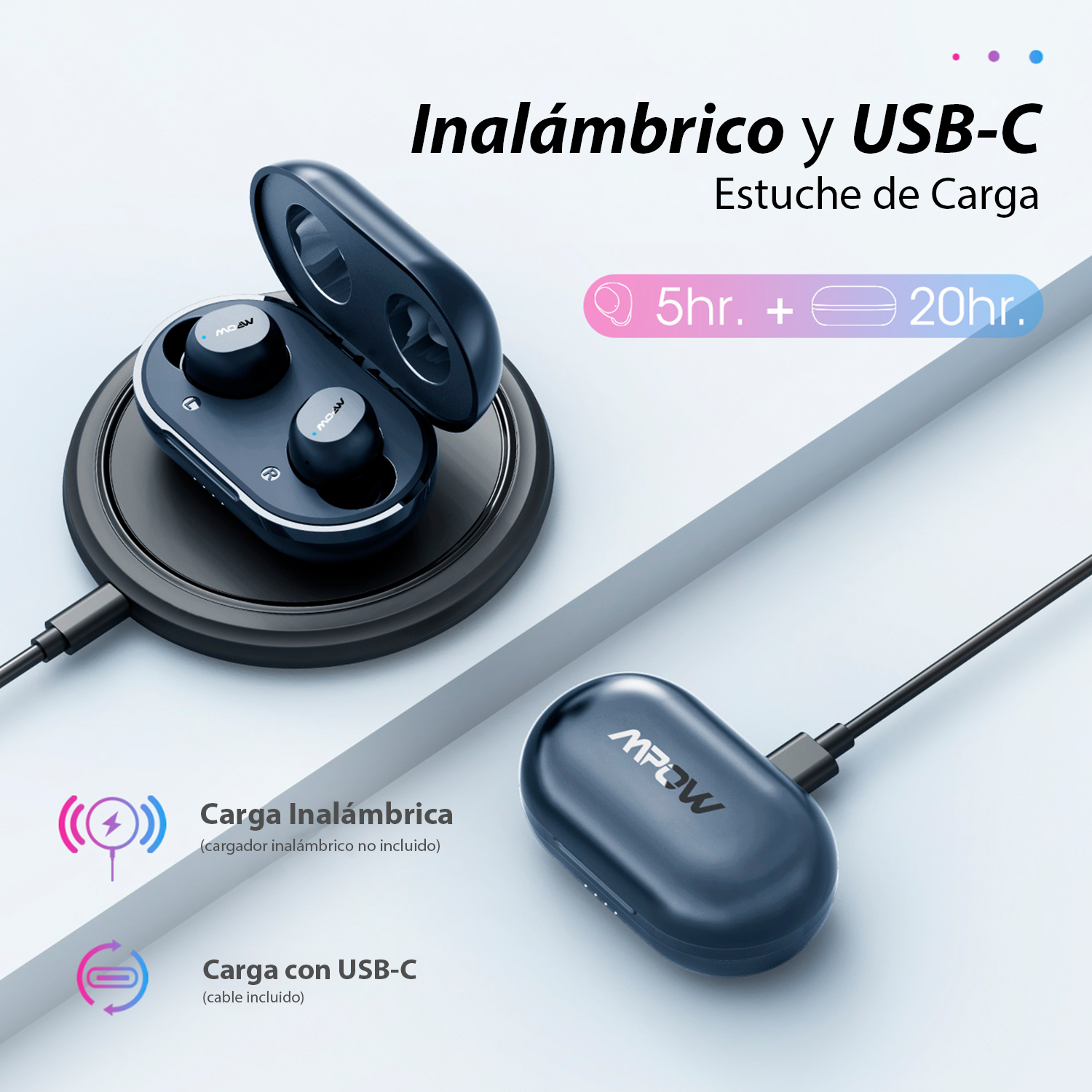 Audifonos Bluetooth 5.0 inalambricos negro MPOW M12 TWS