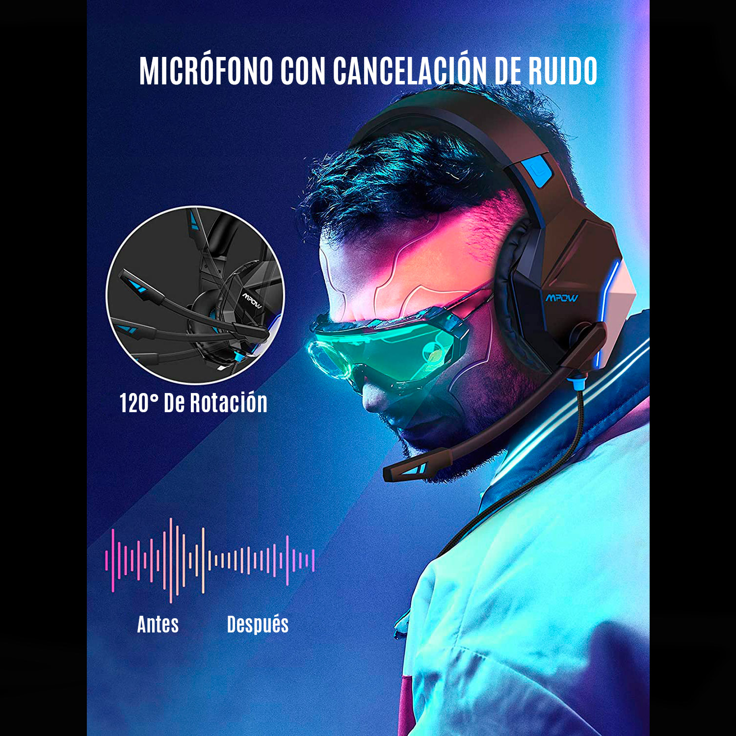 Audifonos Gamer Diadema Cable Luces Led MPOW EG10