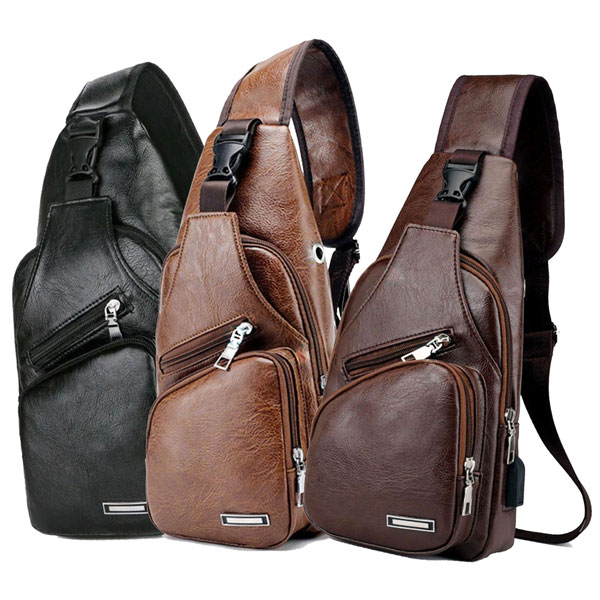 Zen Zen Mochila Para Hombre Mariconera Pechera Hombro Imitación Piel Con Puerto Usb Y Cable Incluido Para Carga De Dispositivos