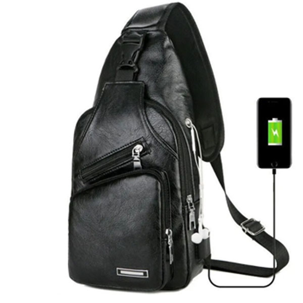 Zen Zen Mochila Para Hombre Mariconera Pechera Hombro Imitación Piel Con Puerto Usb Y Cable Incluido Para Carga De Dispositivos