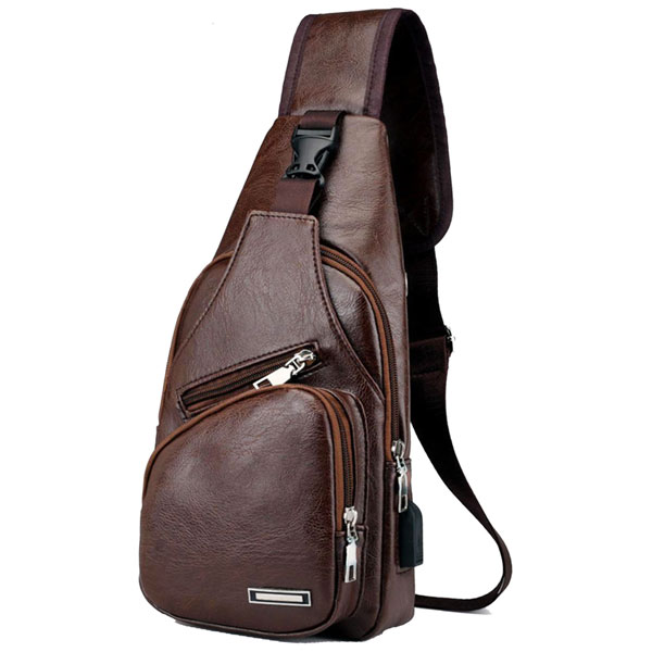 Zen Zen Mochila Para Hombre Mariconera Pechera Hombro Imitación Piel Con Puerto Usb Y Cable Incluido Para Carga De Dispositivos