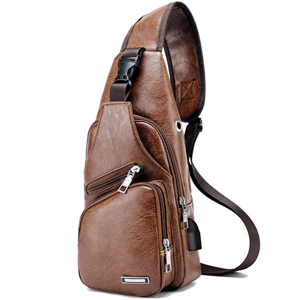 Zen Zen Mochila Para Hombre Mariconera Pechera Hombro Imitación Piel Con Puerto Usb Y Cable Incluido Para Carga De Dispositivos