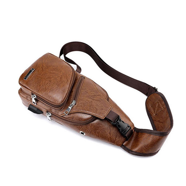 Zen Zen Mochila Para Hombre Mariconera Pechera Hombro Imitación Piel Con Puerto Usb Y Cable Incluido Para Carga De Dispositivos