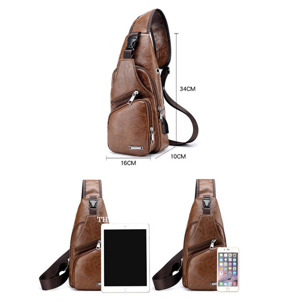 Zen Zen Mochila Para Hombre Mariconera Pechera Hombro Imitación Piel Con Puerto Usb Y Cable Incluido Para Carga De Dispositivos