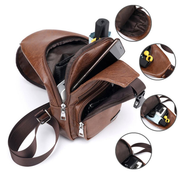 Zen Zen Mochila Para Hombre Mariconera Pechera Hombro Imitación Piel Con Puerto Usb Y Cable Incluido Para Carga De Dispositivos