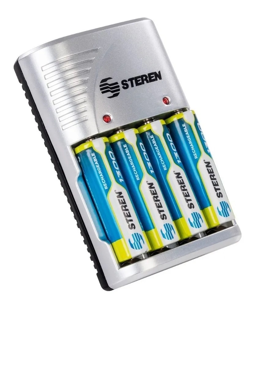 Cargador Con 4 Baterias Aa Steren Crg-020 Carga Aa/aaa/9v