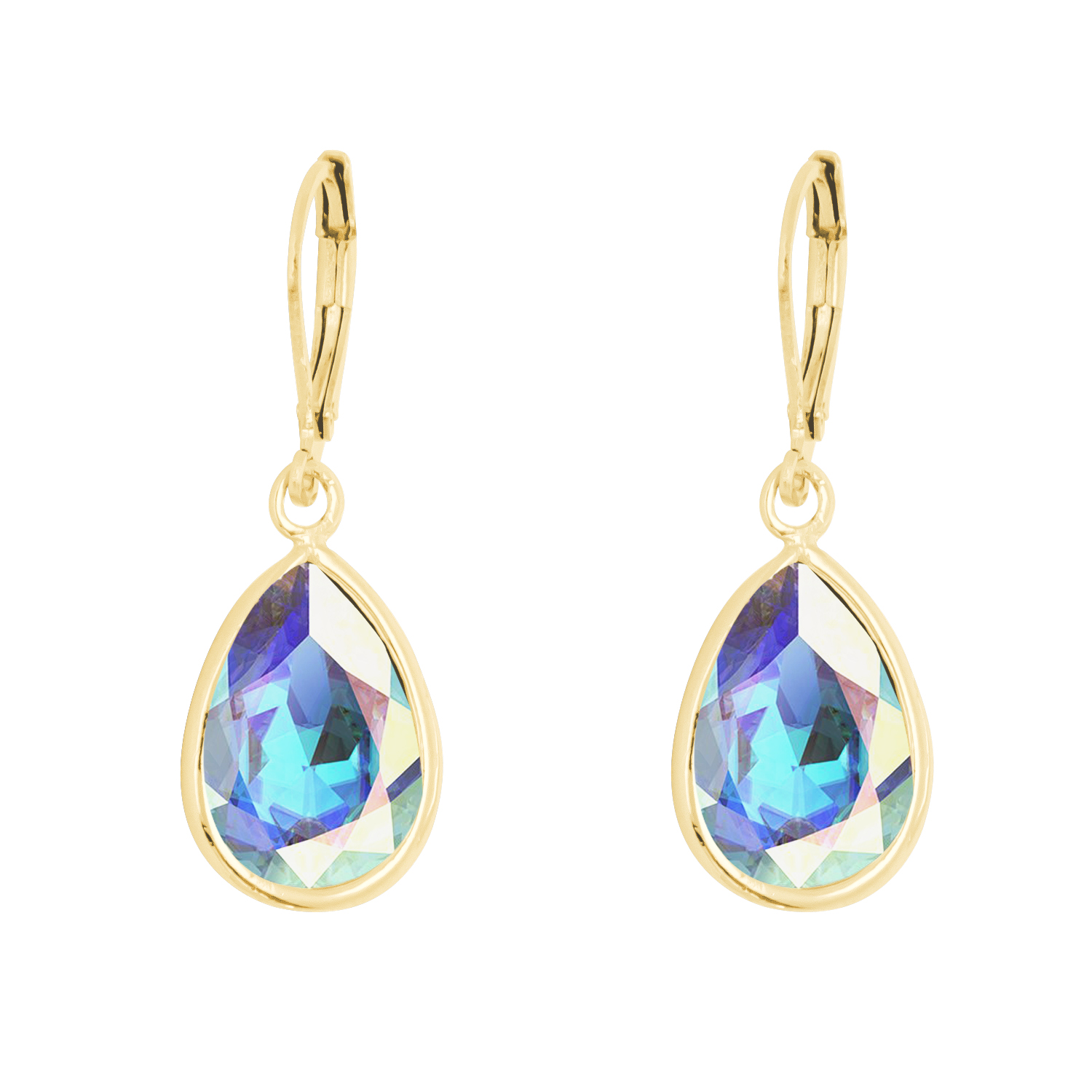 Arete para Mujer con Cristal Fino Europeo en forma de Gota, Bañado en Oro 14k, Arete Elegante y Brillante, Aretes de Mujer de Moda, Joyería para Mujer de Moda, Regalo especial