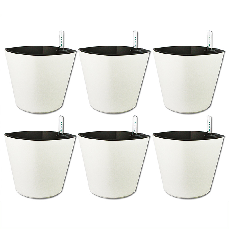 Smart Garden Kit 6X Maceta autorregable OC1816 Decorativa, Ovalada, Centro de Mesa - Chica, Moderna, Interior - Autorriego Inteligente - Plástico PP (18cm de diámetro x 16cm de Alto) (6, Blanco Mate)