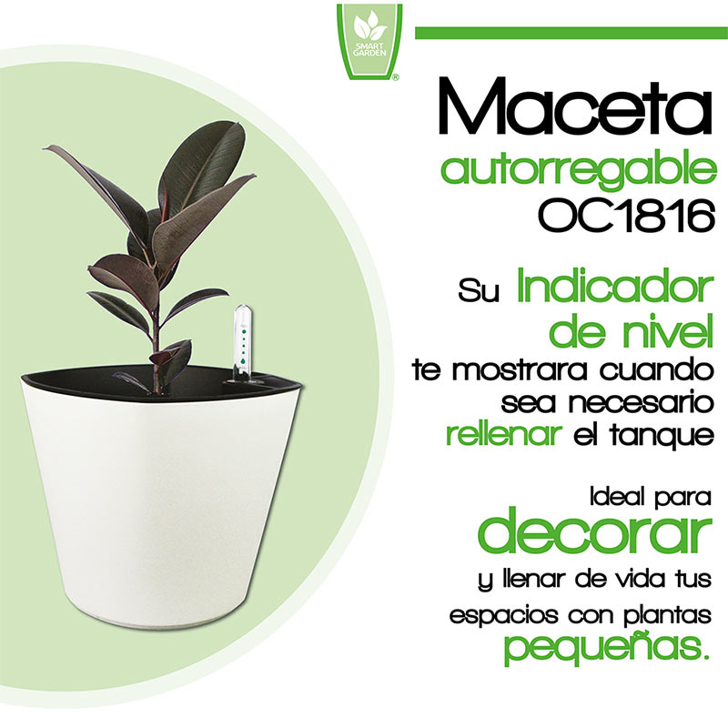 Smart Garden Maceta autorregable OC1816 Decorativa ovalada, Centro de Mesa Chica, Moderna Autorriego inteligente Blanco Mate Plástico ABS anti UV (18cm de diámetro x 16cm de Alto)