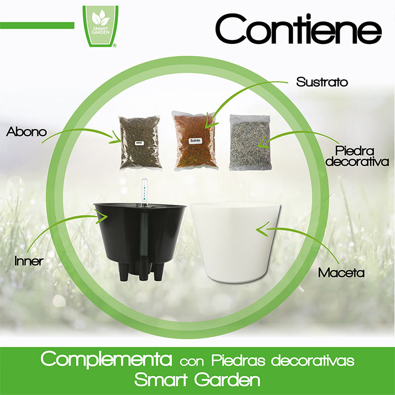 Smart Garden Maceta autorregable OC1816 Decorativa ovalada, Centro de Mesa Chica, Moderna Autorriego inteligente Blanco Mate Plástico ABS anti UV (18cm de diámetro x 16cm de Alto)